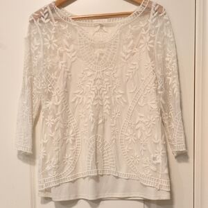 Adiva Floral Embroidered Cream Blouse